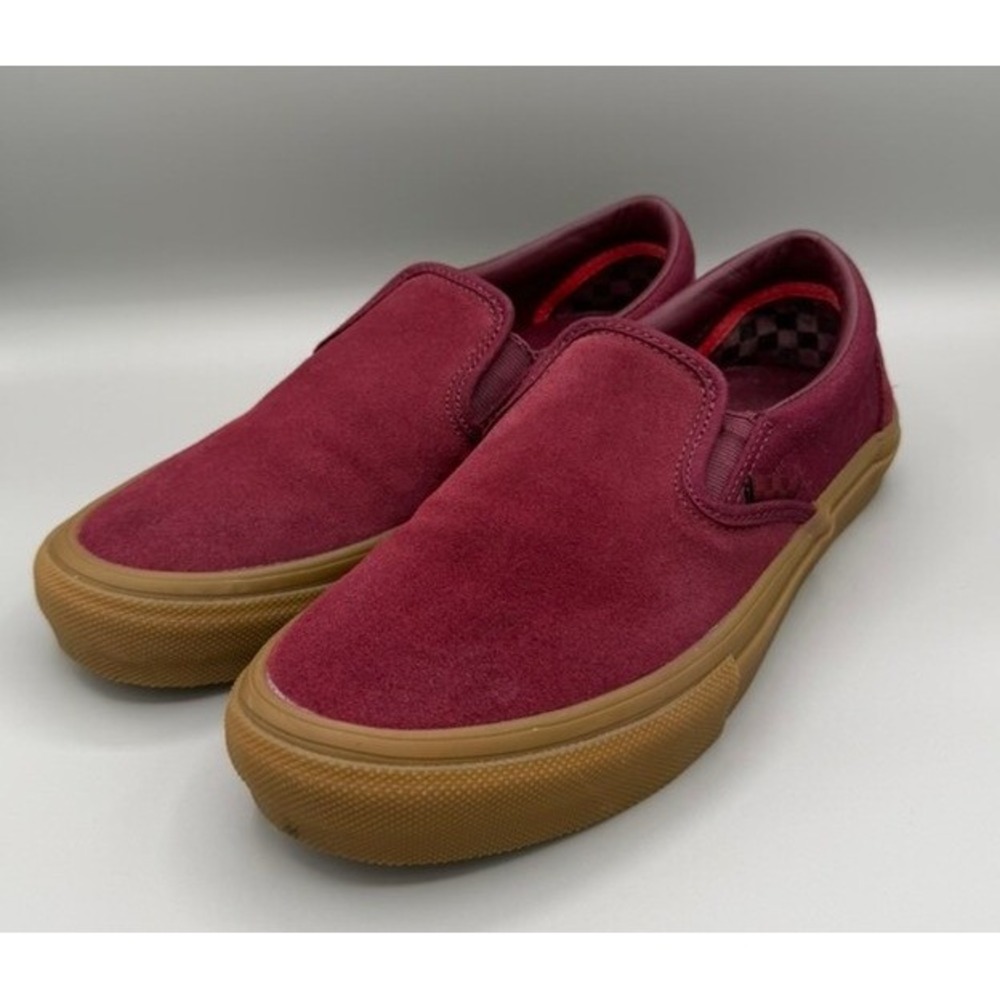 Vans‎ PopCush Skateboarding Slip-On Burgundy Suede Gum Sole Mens 7.5 DuraCap